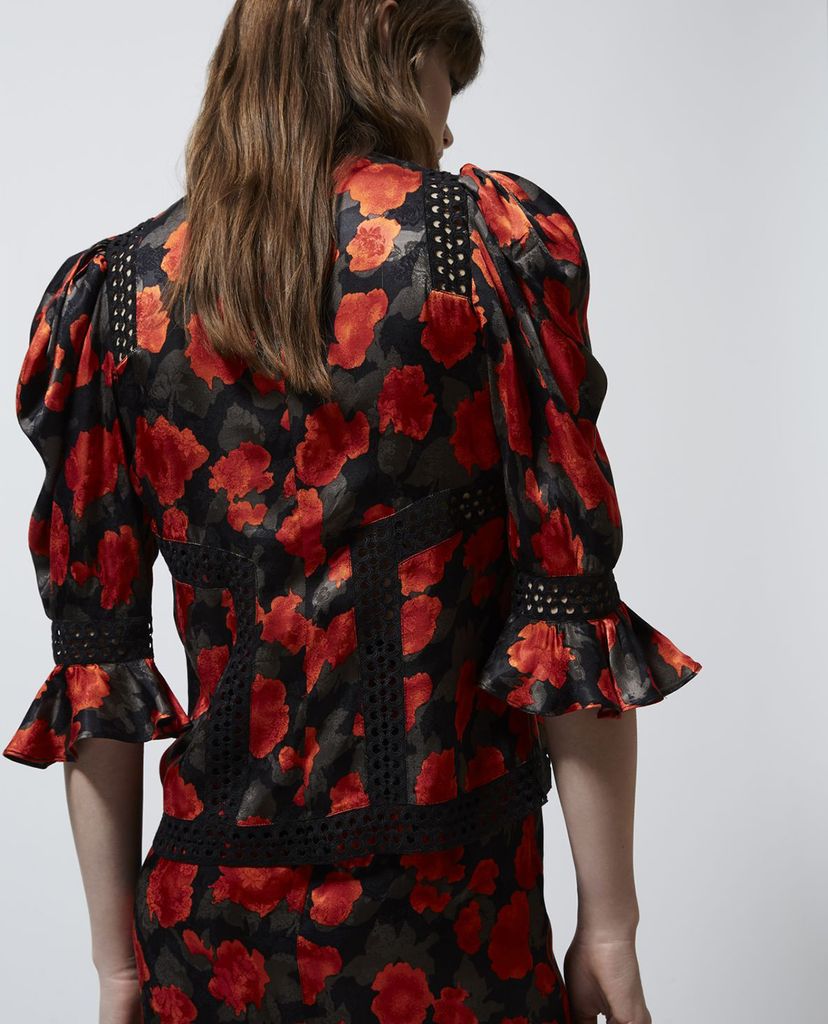 THE KOOPLES - Áo kiểu nữ tay lở cổ trụ Loose Fitting Printed
