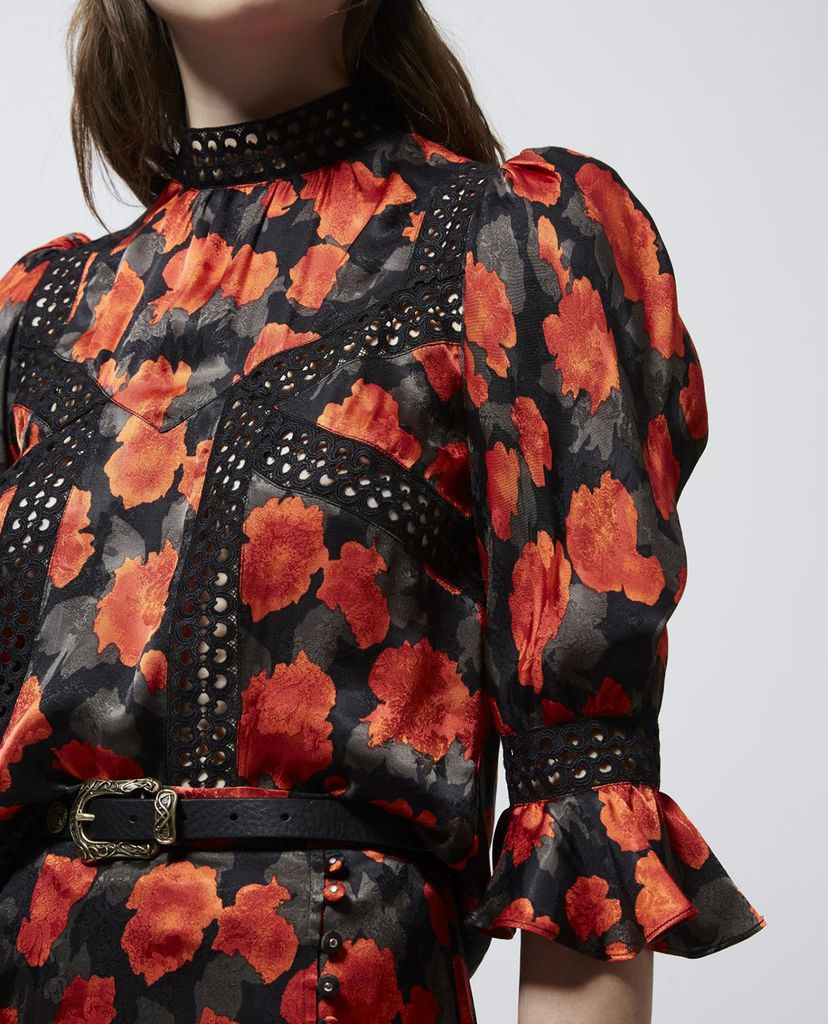 THE KOOPLES - Áo kiểu nữ tay lở cổ trụ Loose Fitting Printed