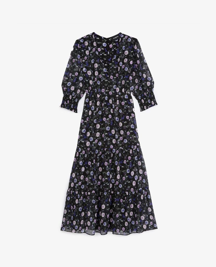 THE KOOPLES - Đầm midi cổ xẻ chữ V Buttoned Printed With Frills