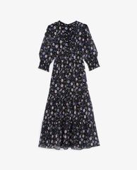 THE KOOPLES - Đầm midi cổ xẻ chữ V Buttoned Printed With Frills