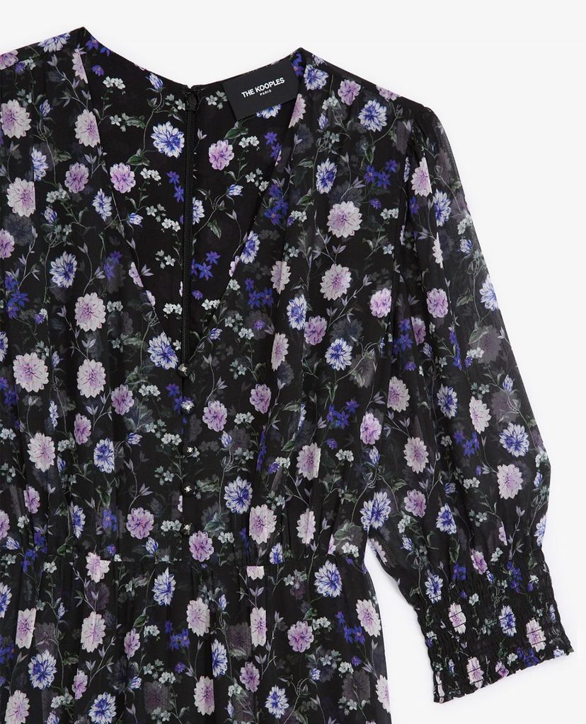 THE KOOPLES - Đầm midi cổ xẻ chữ V Buttoned Printed With Frills