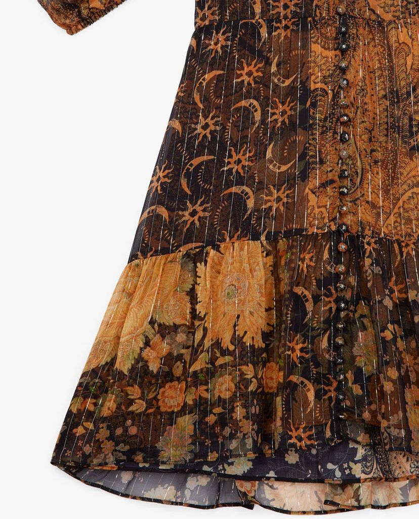 THE KOOPLES - Đầm mini cổ V tay ngắn Floral Ruffles