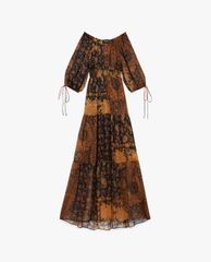 THE KOOPLES - Đầm midi cổ tròn tay ngắn Long Fluid Floral