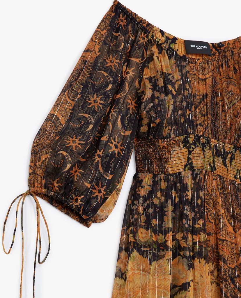 THE KOOPLES - Đầm midi cổ tròn tay ngắn Long Fluid Floral
