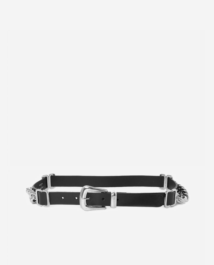 THE KOOPLES - Thắt lưng nữ bản vừa phối xích Black Leather