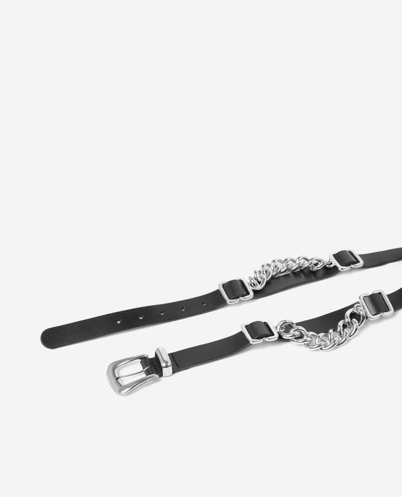 THE KOOPLES - Thắt lưng nữ bản vừa phối xích Black Leather