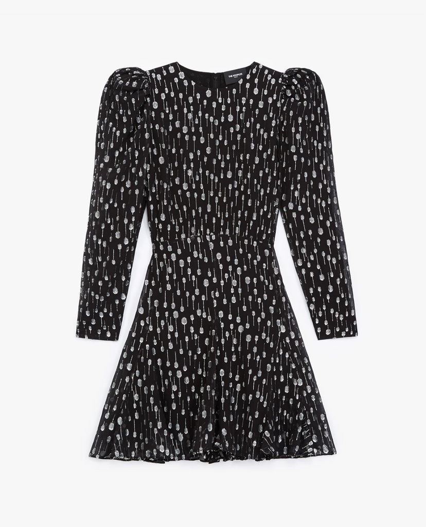 THE KOOPLES - Đầm mini cổ tròn tay dài phối thắt lưng bạc thời trang