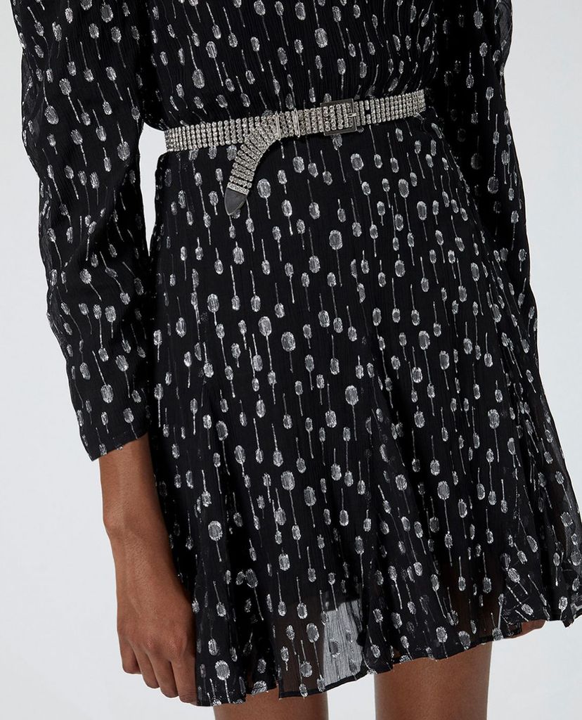 THE KOOPLES - Đầm mini cổ tròn tay dài phối thắt lưng bạc thời trang