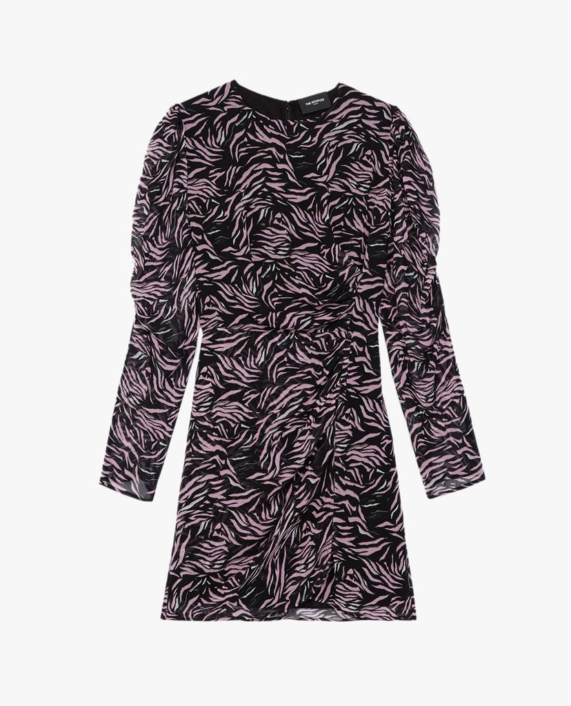THE KOOPLES - Đầm mini cổ tròn tay dài Zebra Print