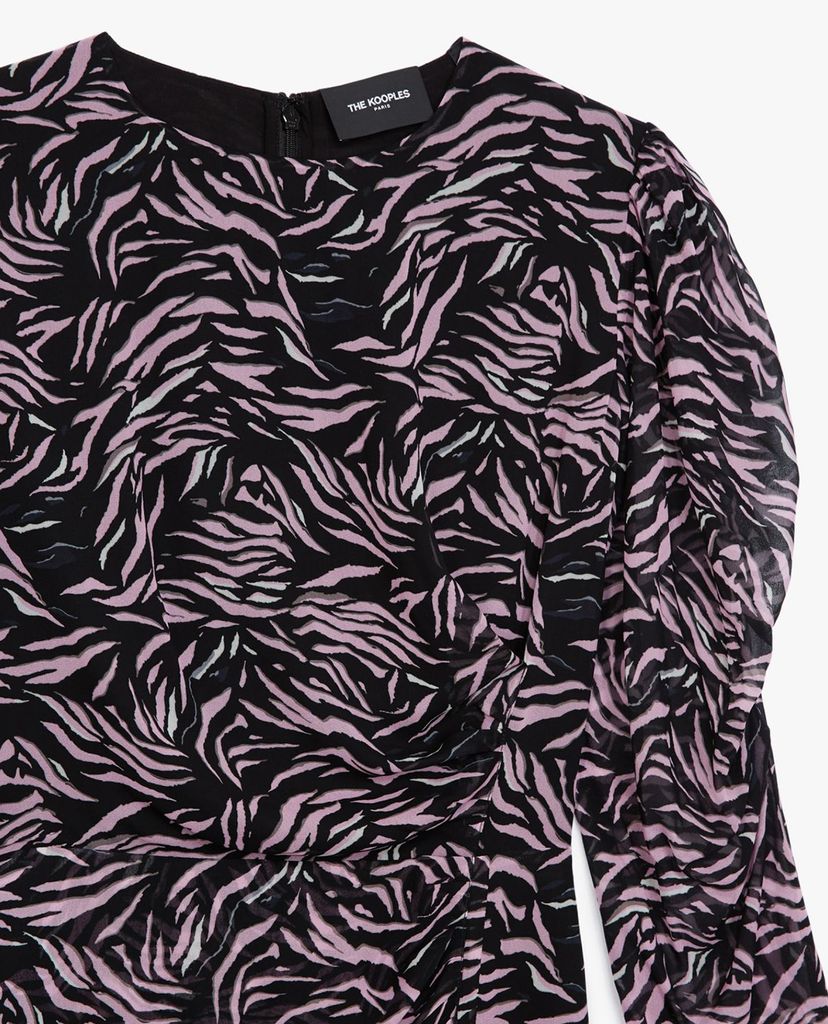 THE KOOPLES - Đầm mini cổ tròn tay dài Zebra Print