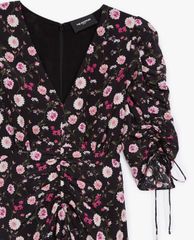 THE KOOPLES - Đầm midi cổ V rút dây Floral Print