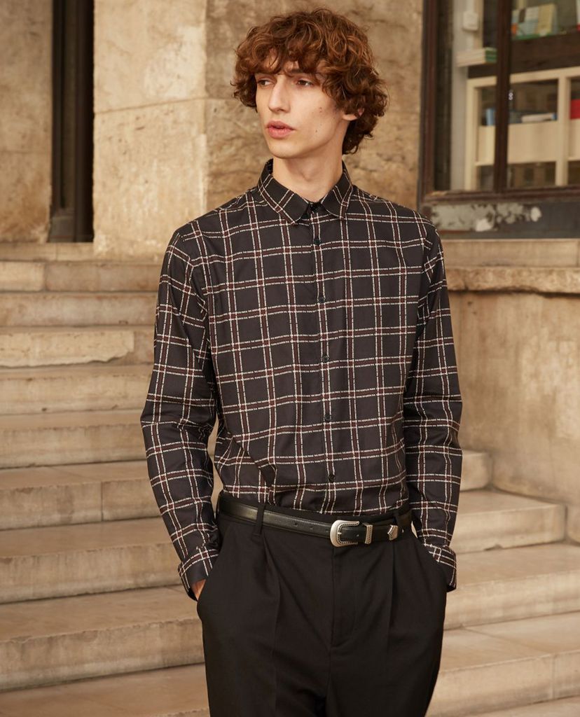 THE KOOPLES - Áo sơ mi nam tay dài ca rô Dark Black