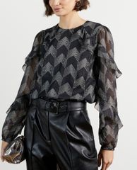 TED BAKER - Áo kiểu nữ tay dài cổ tròn viền bèo Mowenna