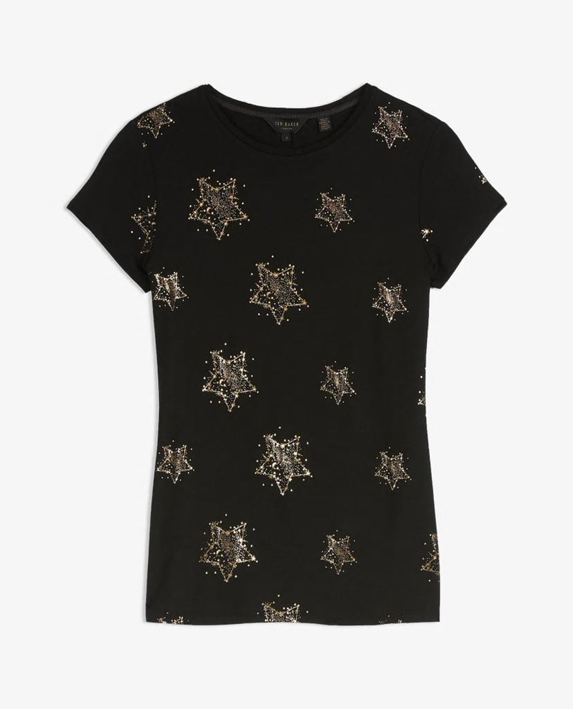 TED BAKER - Áo thun nữ tay ngắn cổ tròn Star Detail Fitted