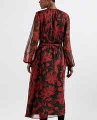 TED BAKER - Đầm midi tay dài cổ tròn phối thắt lưng Rococo Button Down