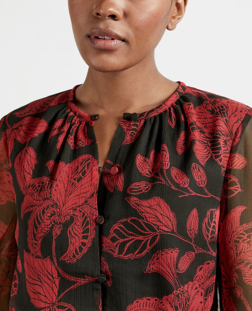 TED BAKER - Đầm midi tay dài cổ tròn phối thắt lưng Rococo Button Down