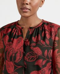 TED BAKER - Đầm midi tay dài cổ tròn phối thắt lưng Rococo Button Down