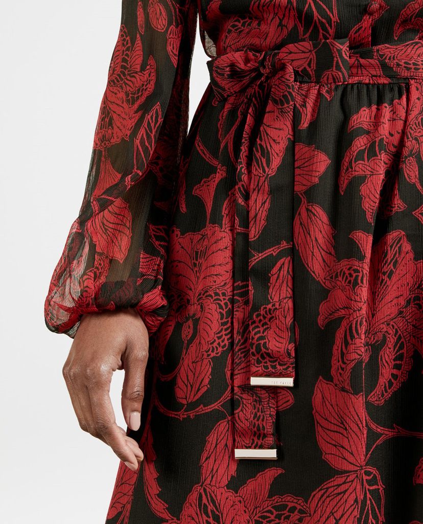 TED BAKER - Đầm midi tay dài cổ tròn phối thắt lưng Rococo Button Down