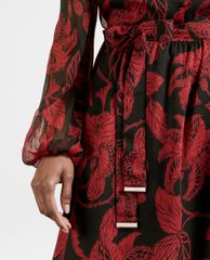 TED BAKER - Đầm midi tay dài cổ tròn phối thắt lưng Rococo Button Down