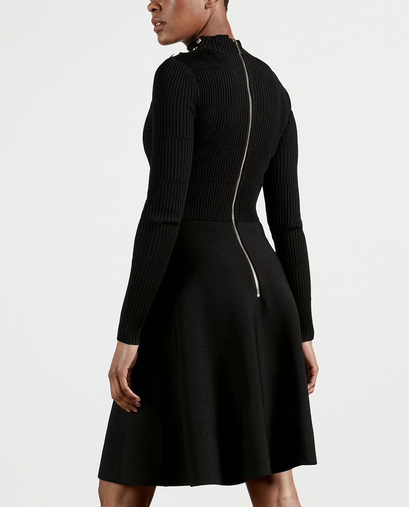 TED BAKER - Đầm midi tay dài cổ trụ Button Detail Skater
