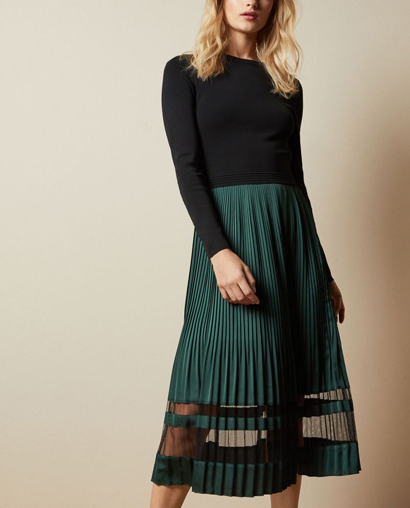 TED BAKER - Đầm midi tay dài xếp li Scarlah