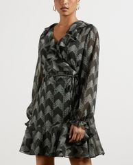 TED BAKER - Đầm mini cổ v tay dài Ruffle Wrap