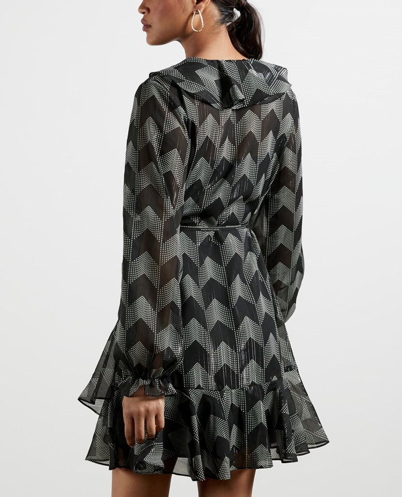 TED BAKER - Đầm mini cổ v tay dài Ruffle Wrap