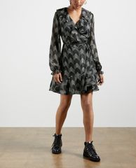 TED BAKER - Đầm mini cổ v tay dài Ruffle Wrap
