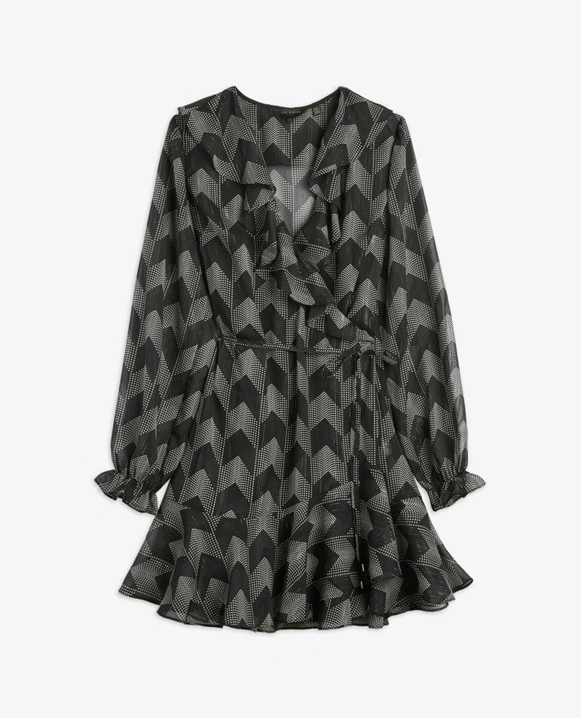 TED BAKER - Đầm mini cổ v tay dài Ruffle Wrap