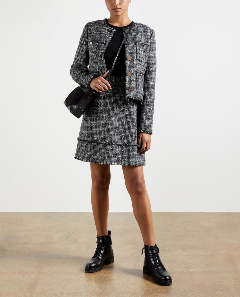 TED BAKER - Đầm mini cổ tròn ngắn tay Boucle Skirt Mini Mockable