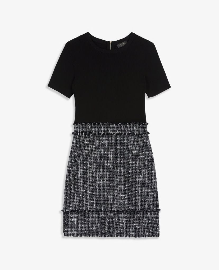 TED BAKER - Đầm mini cổ tròn ngắn tay Boucle Skirt Mini Mockable