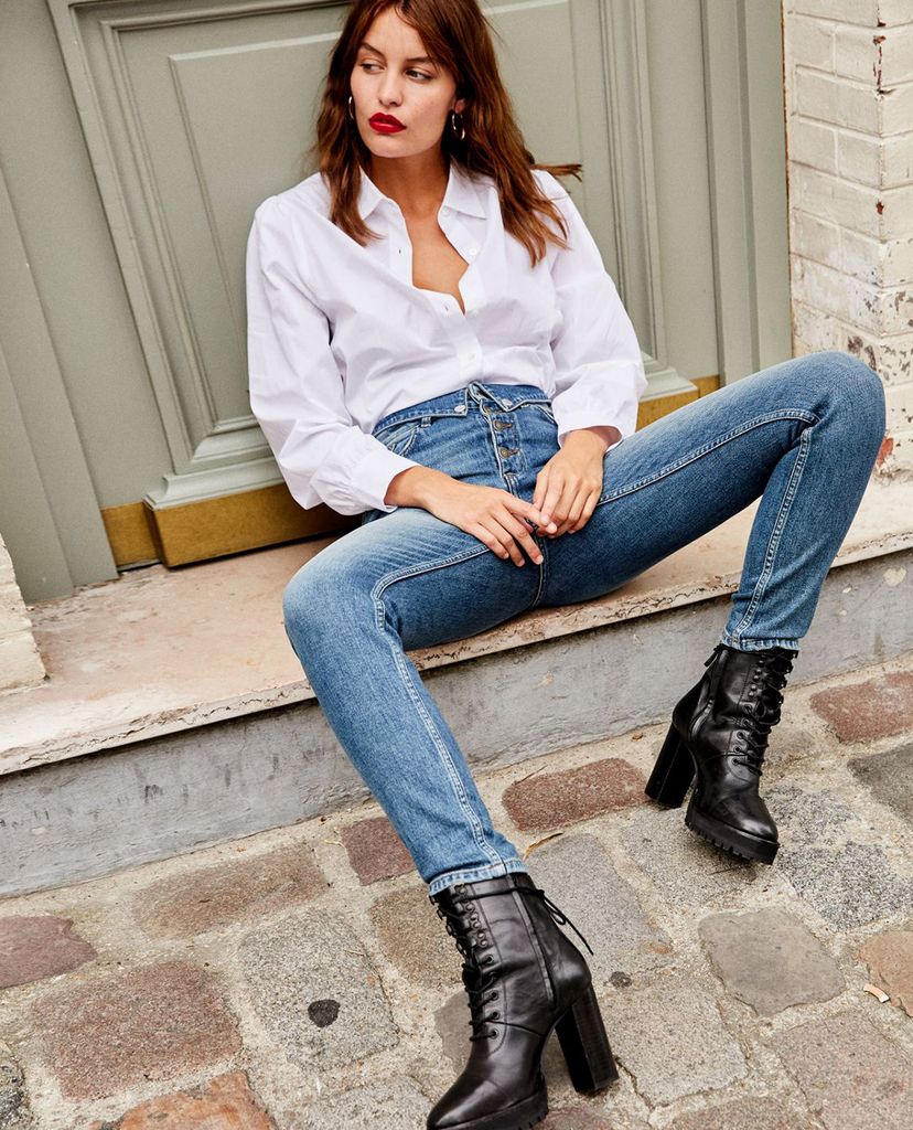THE KOOPLES - Quần jeans nữ phối nút Fold Over Waist