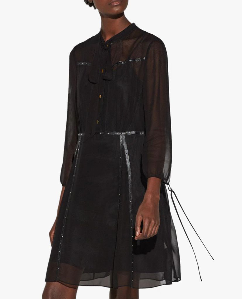 COACH - Đầm mini tay lở phối nơ cổ Button Up
