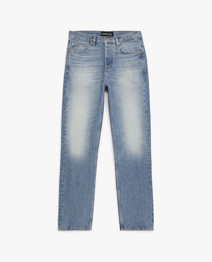 THE KOOPLES - Quần jeans nam denim wash bạc Straight Cut Faded