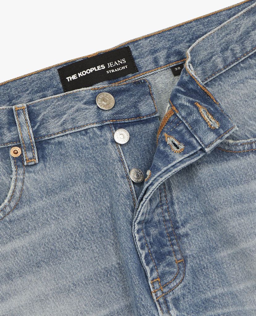 THE KOOPLES - Quần jeans nam denim wash bạc Straight Cut Faded