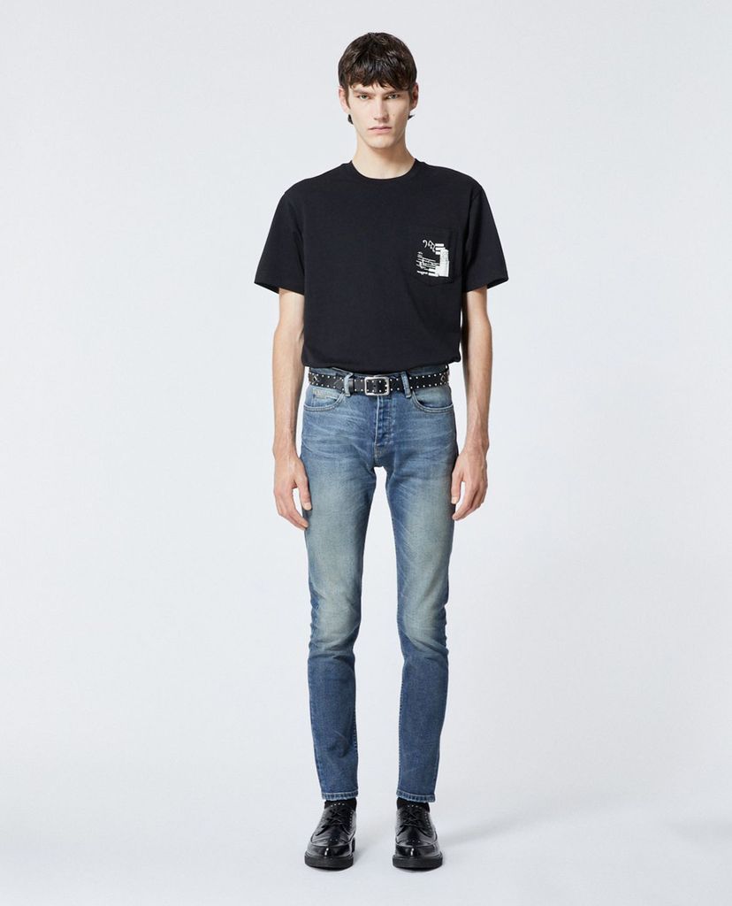 THE KOOPLES - Quần jeans nam cài nút Faded Slim Blue