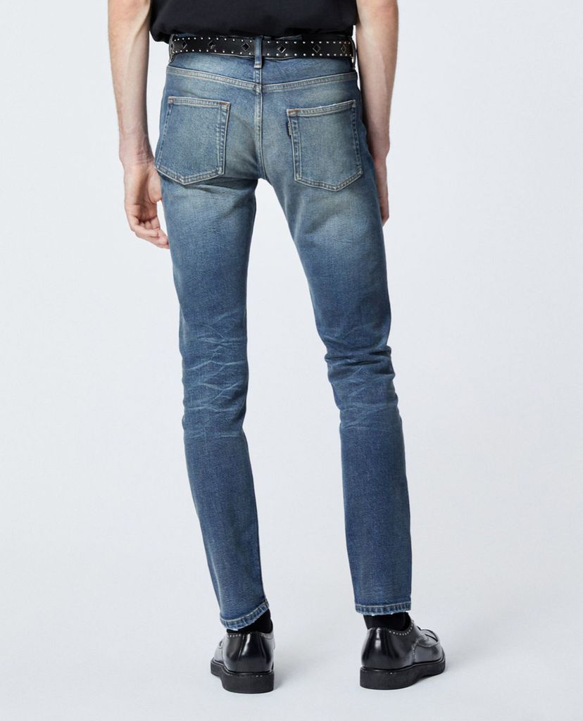 THE KOOPLES - Quần jeans nam cài nút Faded Slim Blue