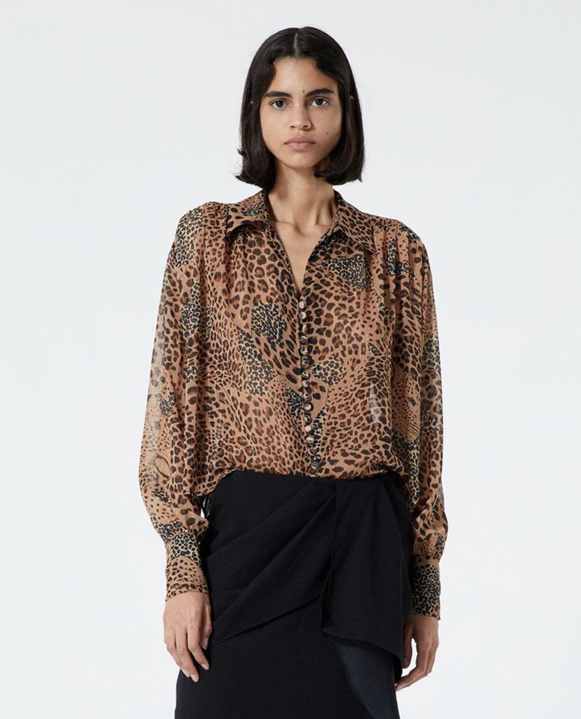 THE KOOPLES - Áo sơ mi nữ cổ bẻ tay dài Animal Motif