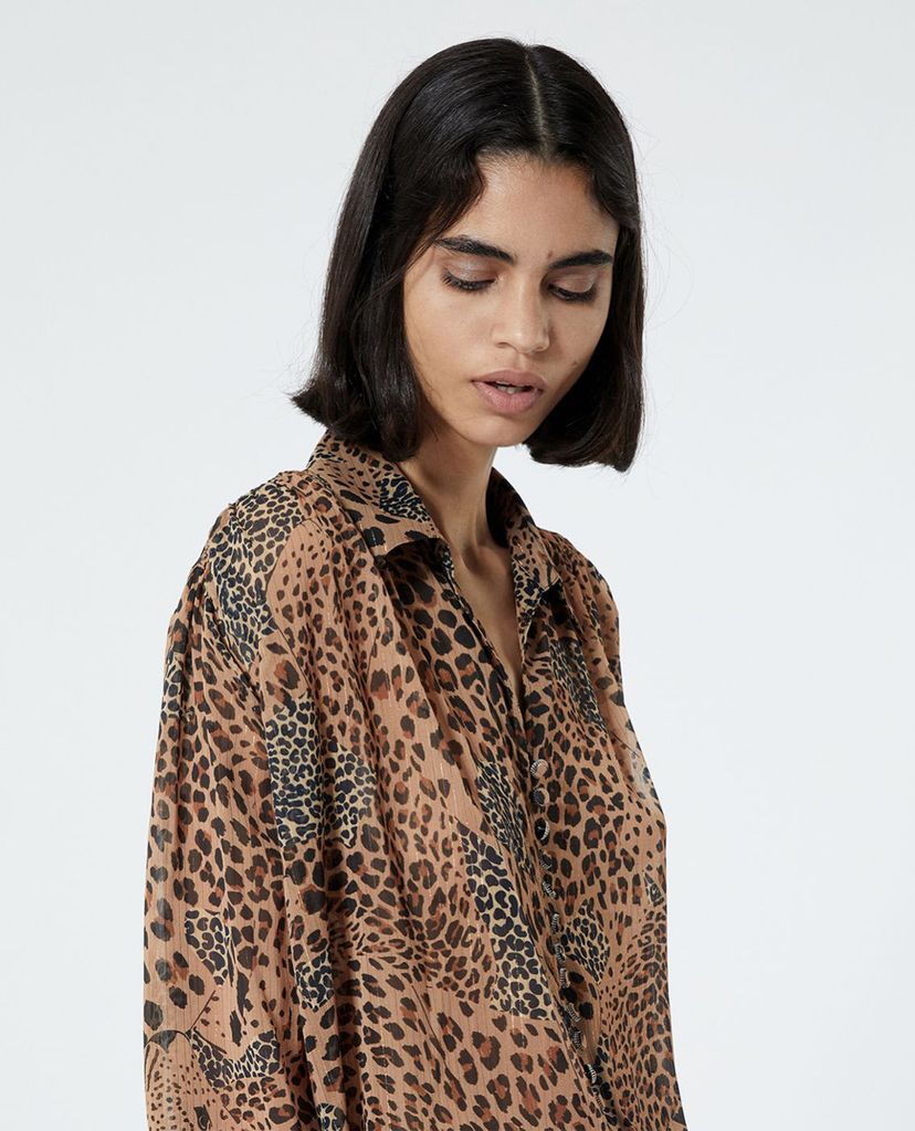 THE KOOPLES - Áo sơ mi nữ cổ bẻ tay dài Animal Motif