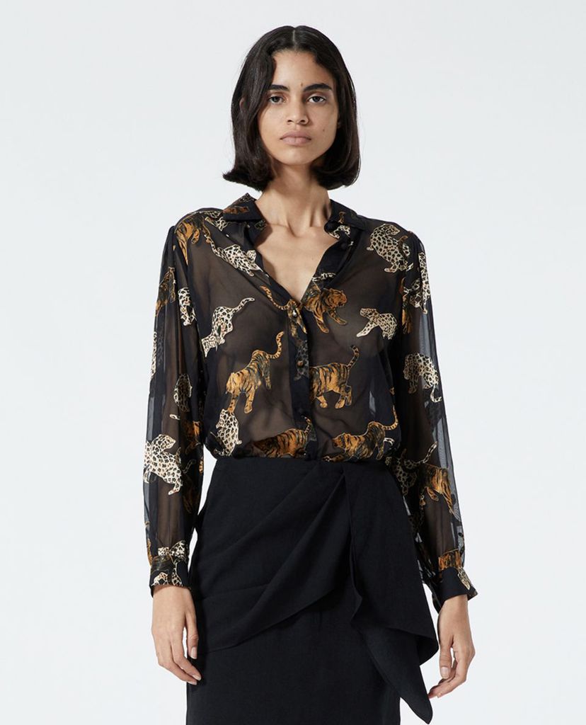 THE KOOPLES - Áo sơ mi nữ cổ bẻ tay dài Animal Print