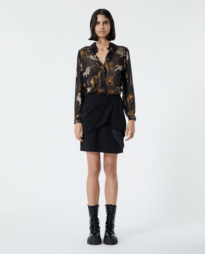 THE KOOPLES - Áo sơ mi nữ cổ bẻ tay dài Animal Print