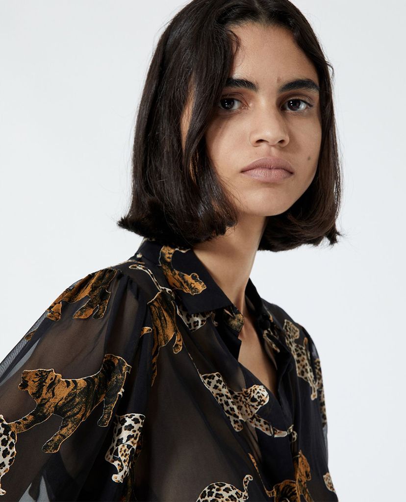 THE KOOPLES - Áo sơ mi nữ cổ bẻ tay dài Animal Print