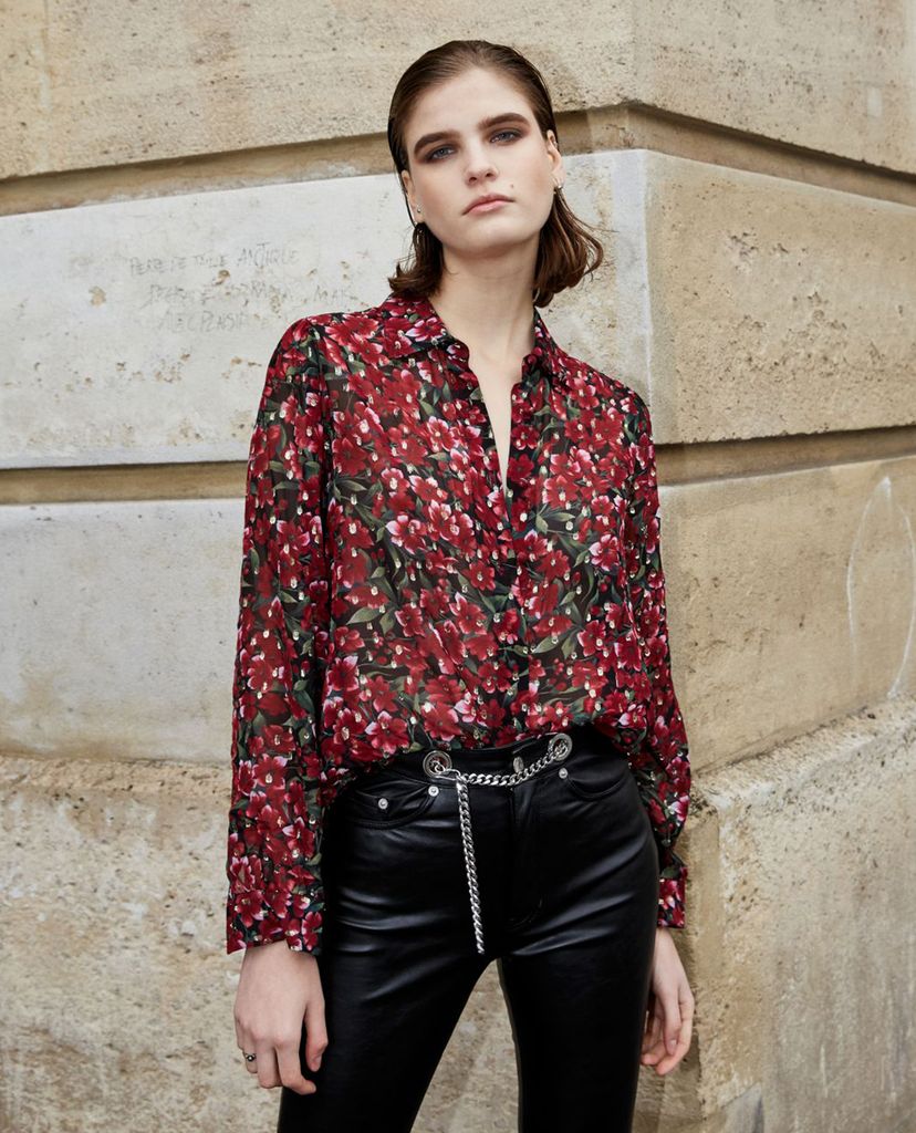 THE KOOPLES - Áo sơ mi nữ tay dài Burgundy Print