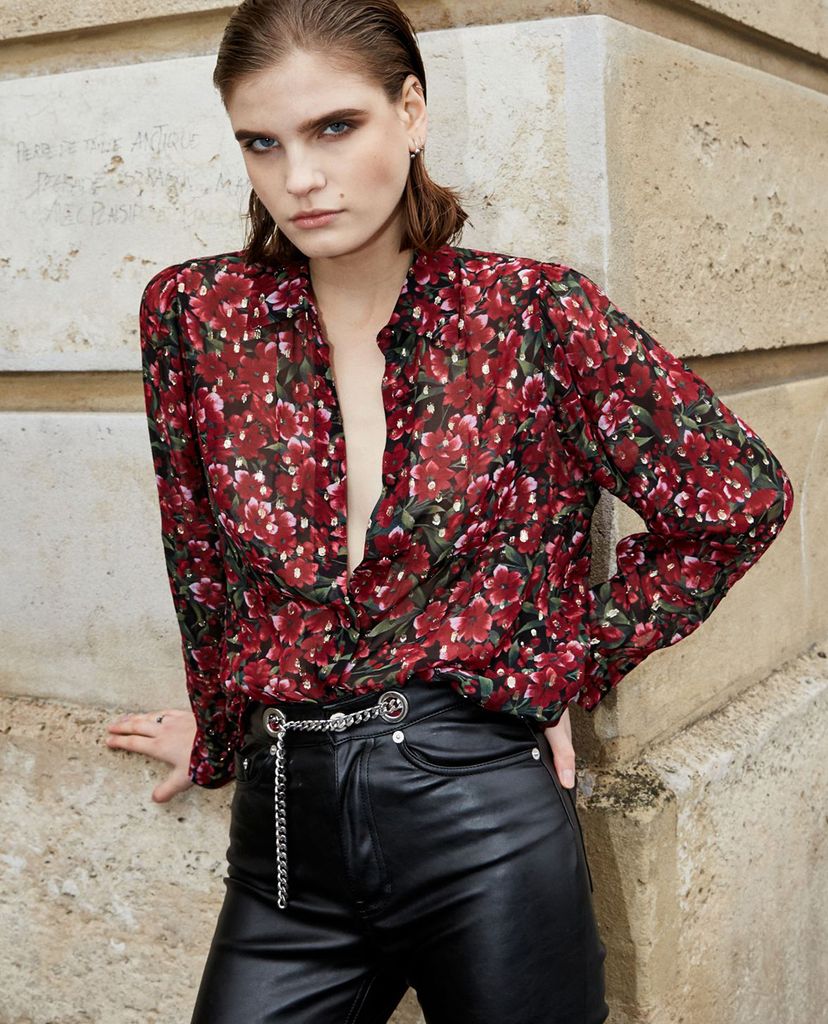 THE KOOPLES - Áo sơ mi nữ tay dài Burgundy Print