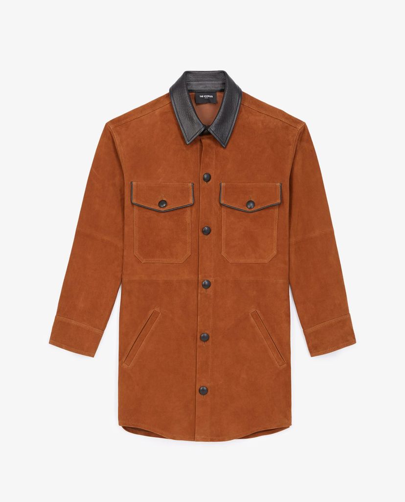 THE KOOPLES - Áo sơ mi nữ phom dài Brown Suede