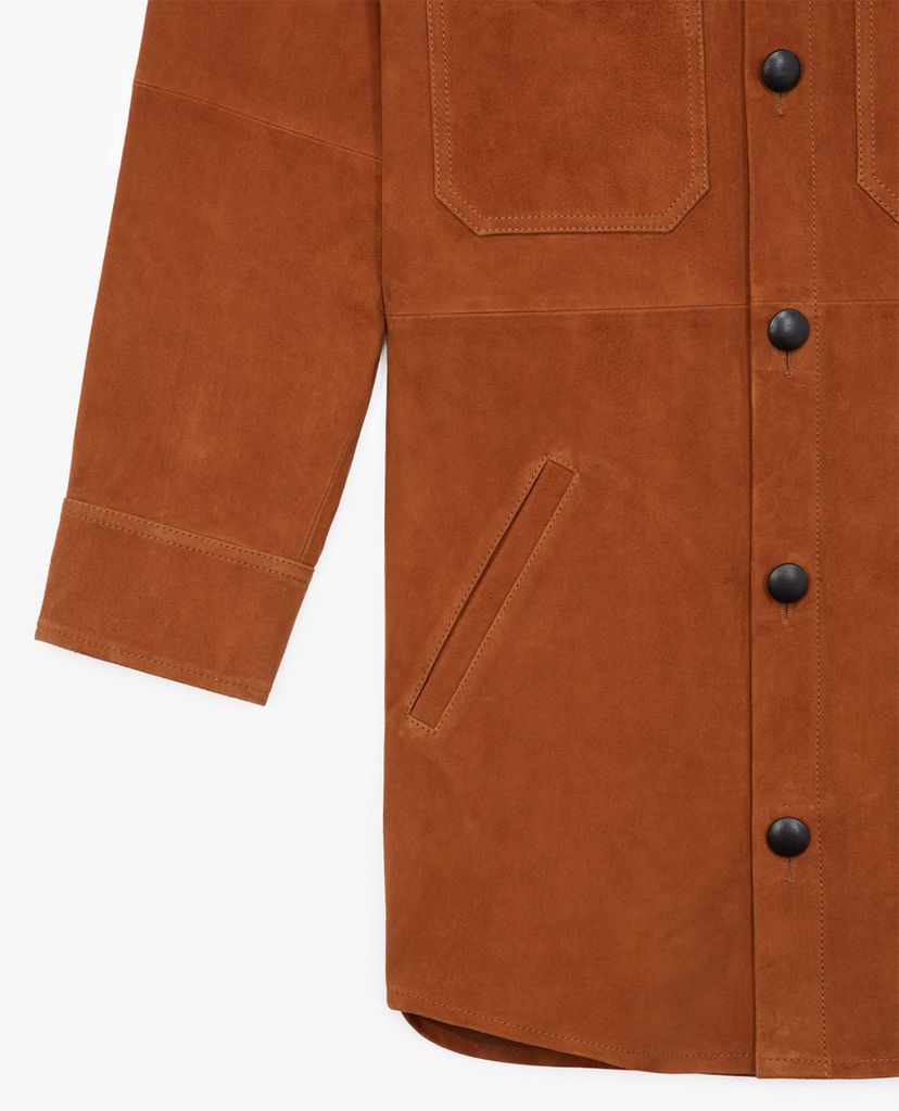 THE KOOPLES - Áo sơ mi nữ phom dài Brown Suede