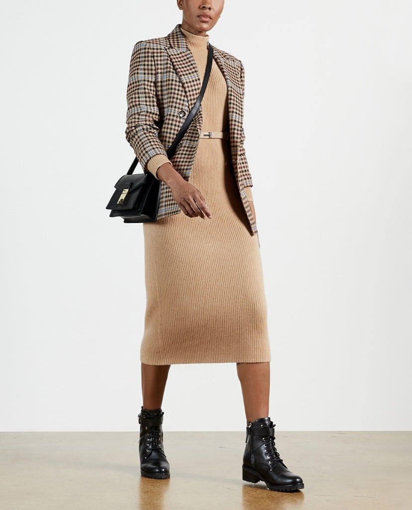 TED BAKER - Đầm midi dệt kim cổ cao tay dài Conniey Chunky