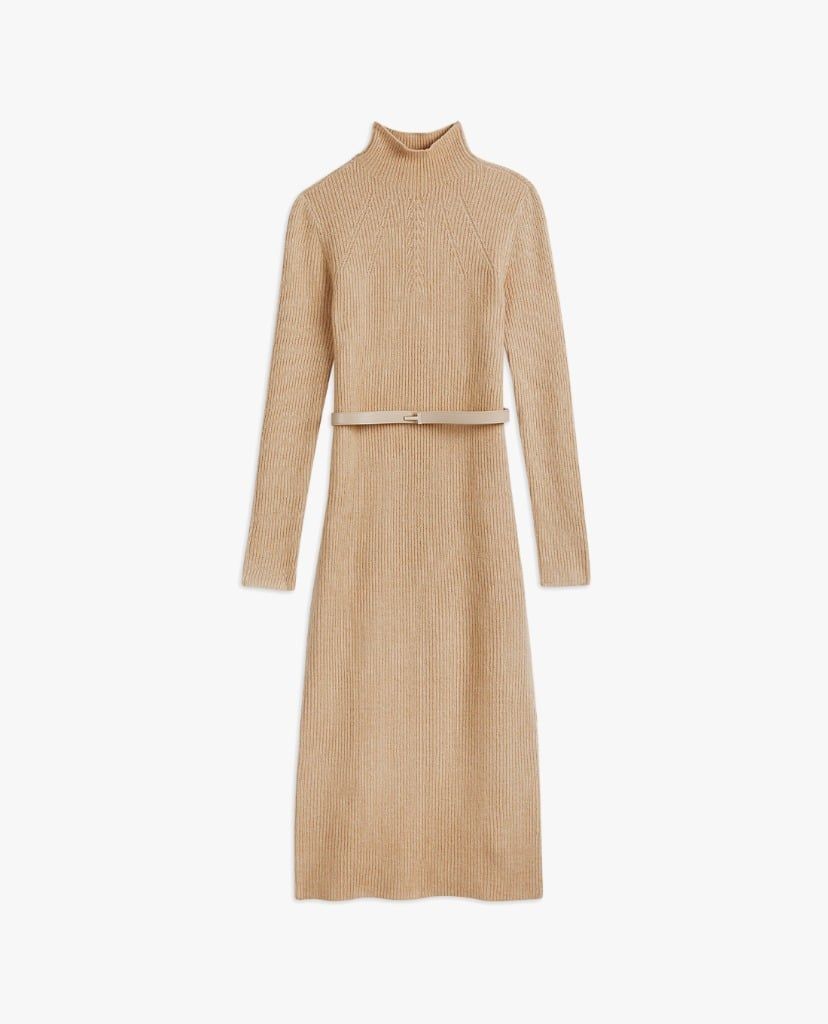 TED BAKER - Đầm midi dệt kim cổ cao tay dài Conniey Chunky