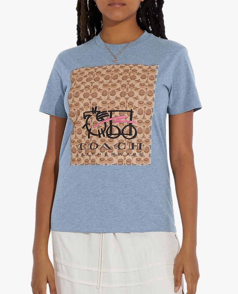 COACH - Áo thun nữ ngắn tay Abstract Horse And Carriage Signature