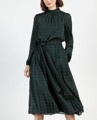 TED BAKER - Đầm midi tay dài cổ tròn Satin Pleated
